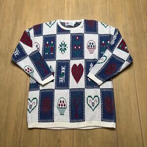 Vintage Cotton Harbor Sweater USA Made Patchwork Knit Womens Petite PS
